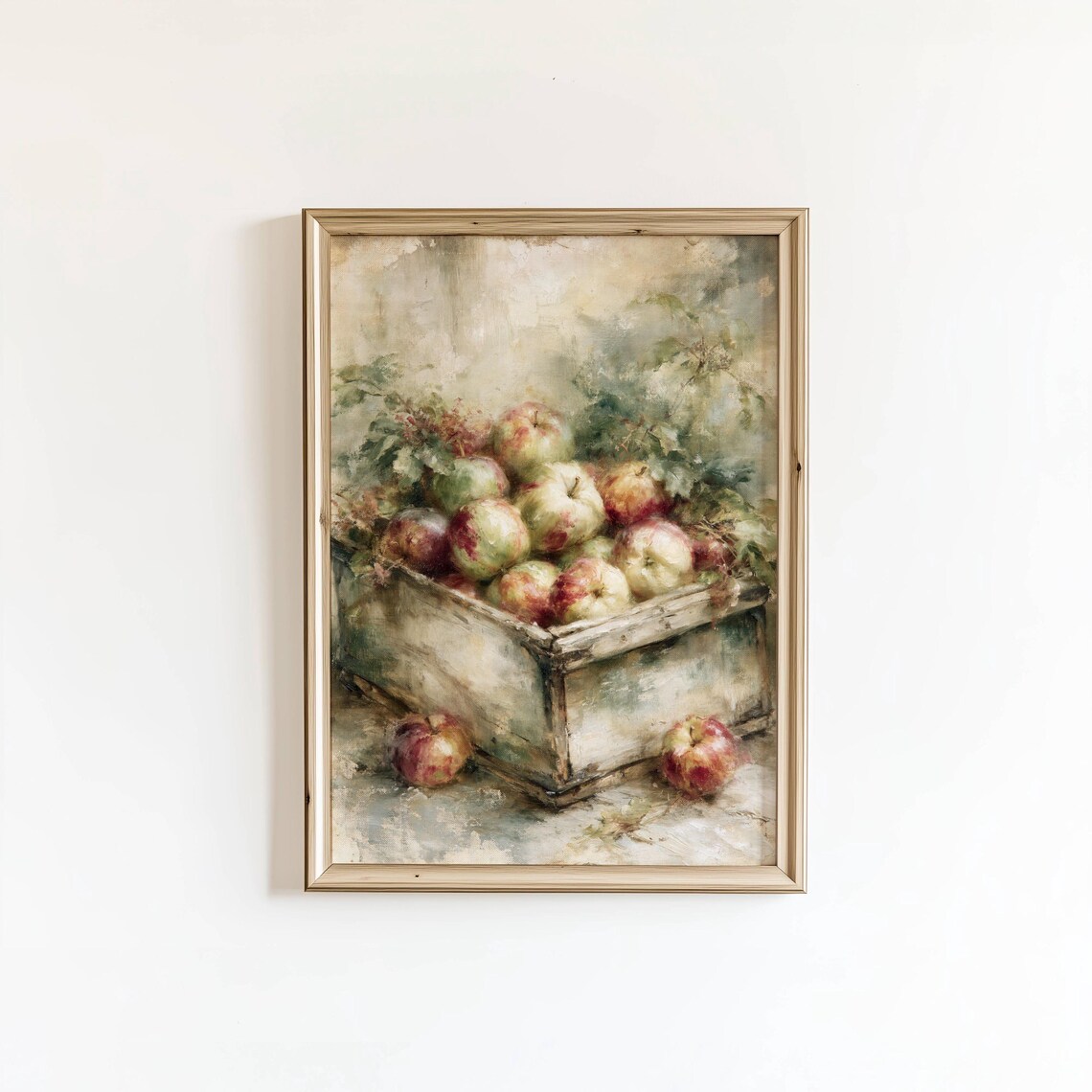 Vintage Wooden Crate Of Apples Still Life Painting Rustic Fall Art Print