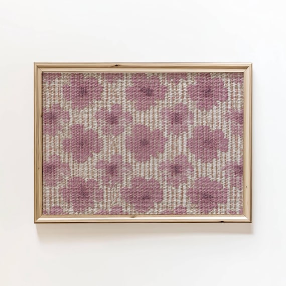 Pink Floral Woven Textile Vintage Rose Pattern Cottagecore Wall Poster