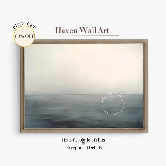 Moody Minimalist Gray Ocean Seascape Calm Misty Coastal Decor Poster