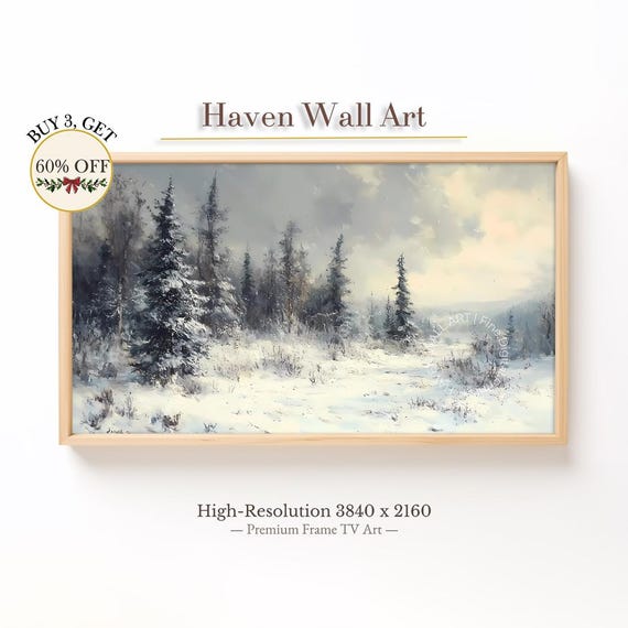 Snowy Winter Forest Path Serene Pine Woods Landscape Samsung Frame Tv Art Rustic Decor Vintage Nature Wall Twl016