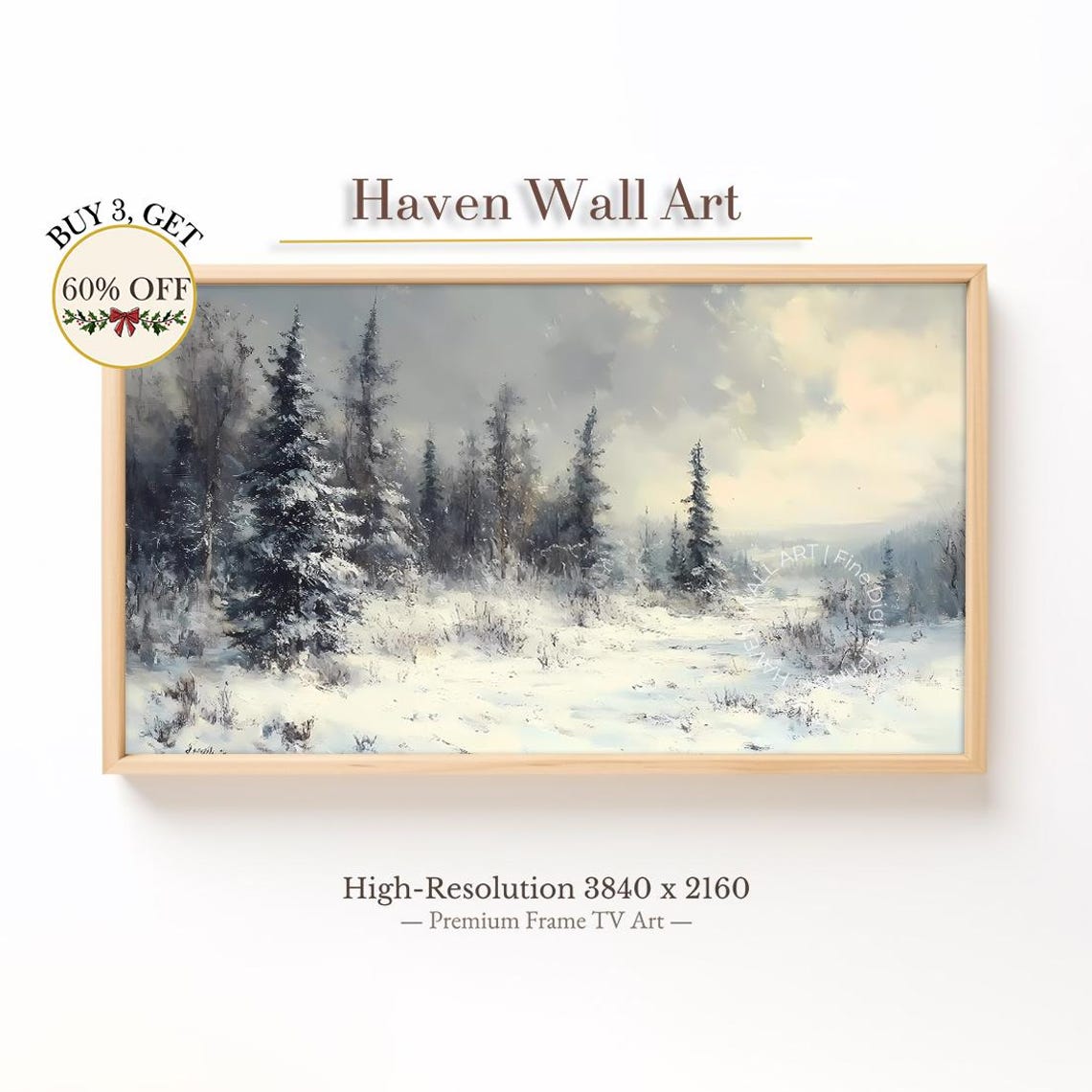 Snowy Winter Forest Path Pine Trees Soft Morning Light Poster
