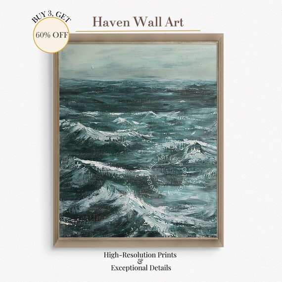 Textured Green Ocean Waves Abstract Seascape Coastal Wall Art