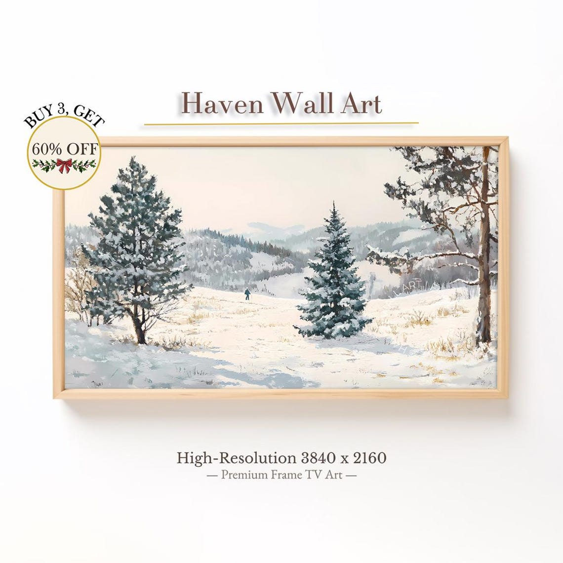 Winter Hike Through Snowy Pines Tranquil Mountain Landscape Samsung Frame Tv Art Rustic Cabin Decor Cozy Wall Twl032