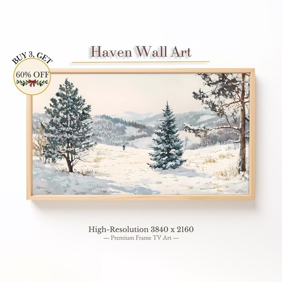Winter Hike Through Snowy Pines Frame TV Tranquil Mountain Wall Art