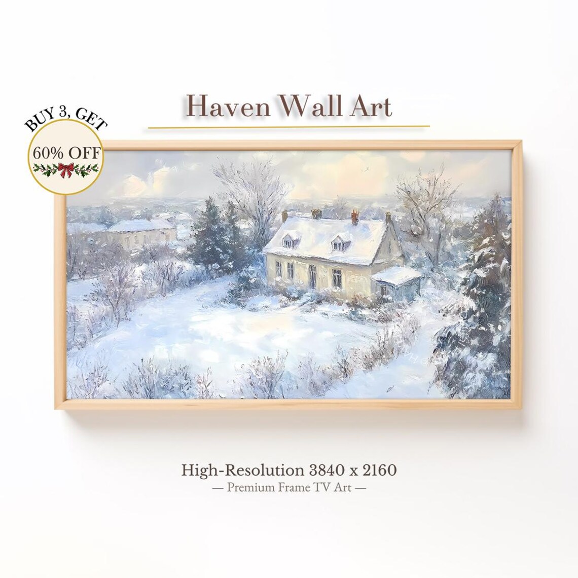 Snowy Cottage Winter Landscape Oil Painting Christmas Decor Poster