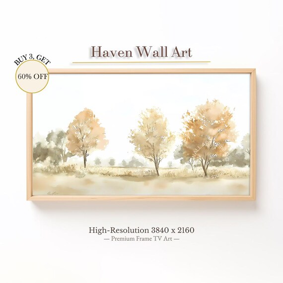 Minimalist Autumn Trees Watercolor Beige Neutral Landscape Poster