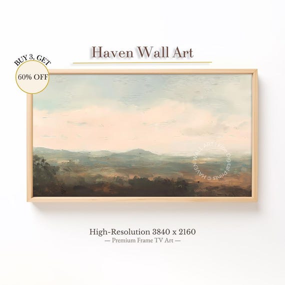 Soft Mountain Landscape Spring Frame Tv Art Pastel Horizon Oil Painting Neutral Nature View For Samsung Tsf111