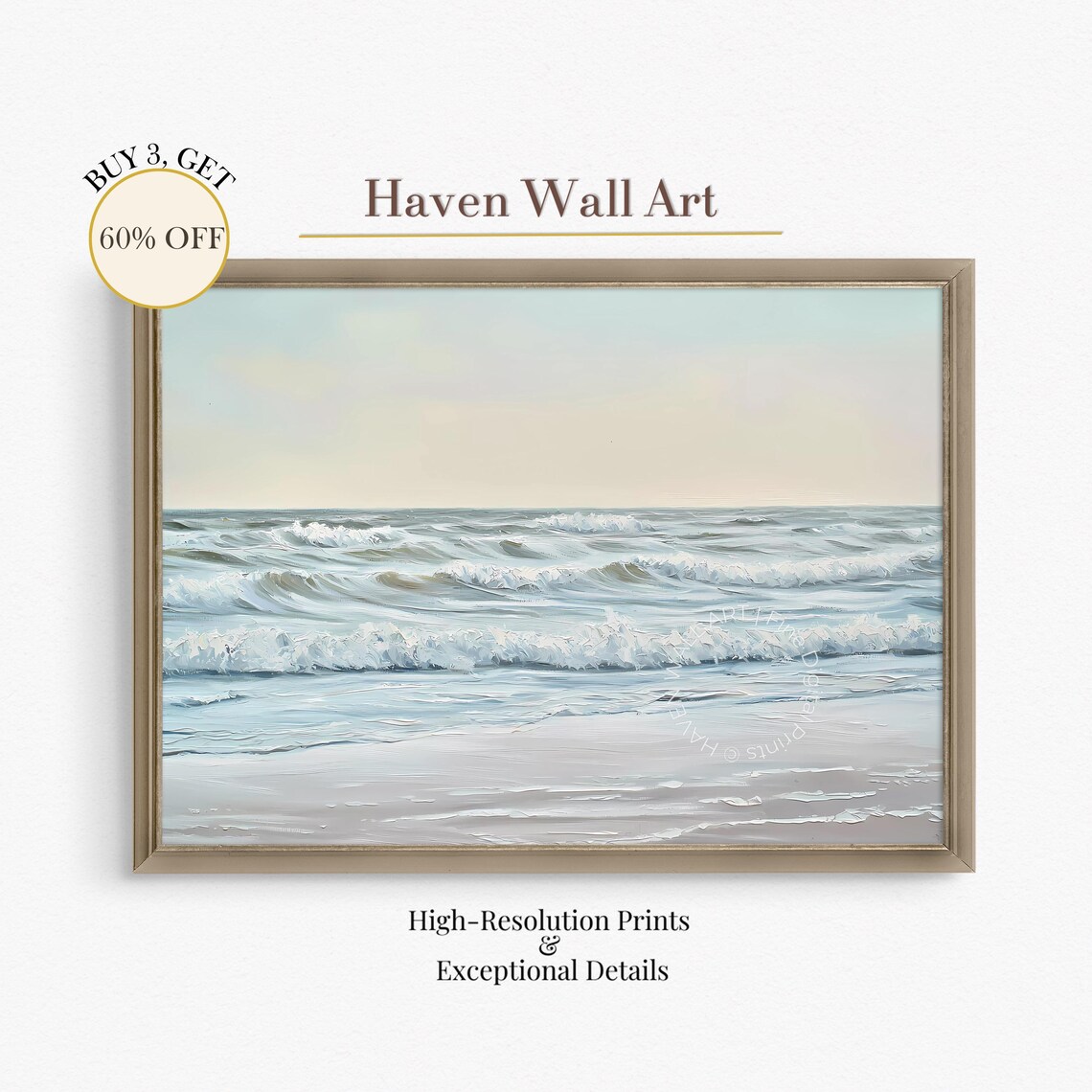Gentle Ocean Waves Soft Blue Coastal Seascape Beach Wall Art