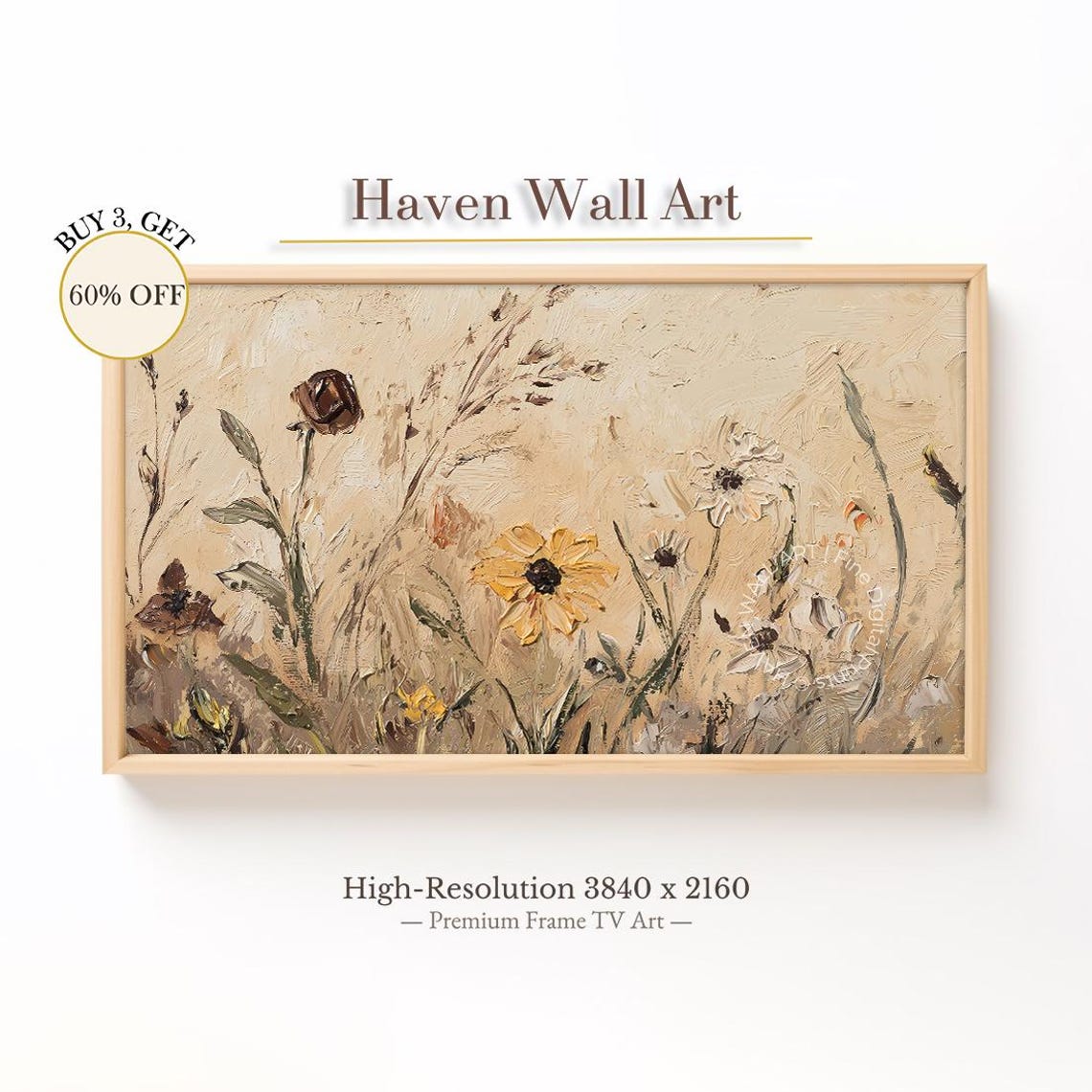 Rustic Wildflower Meadow Textured Impasto Oil Painting Wall Art