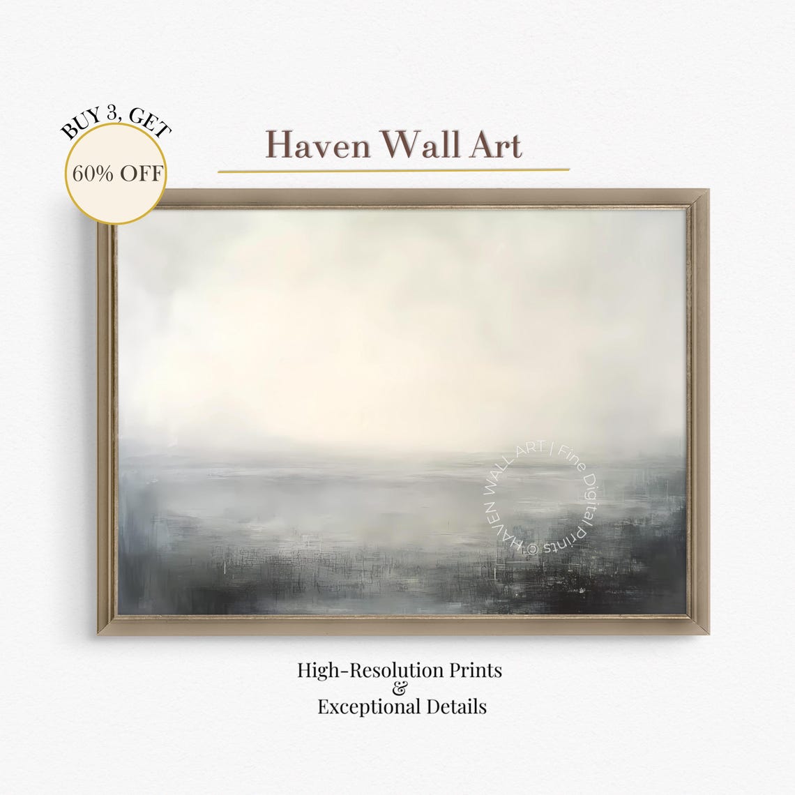 Minimalist Misty Horizon Seascape Soft Gray Abstract Calm Wall Art