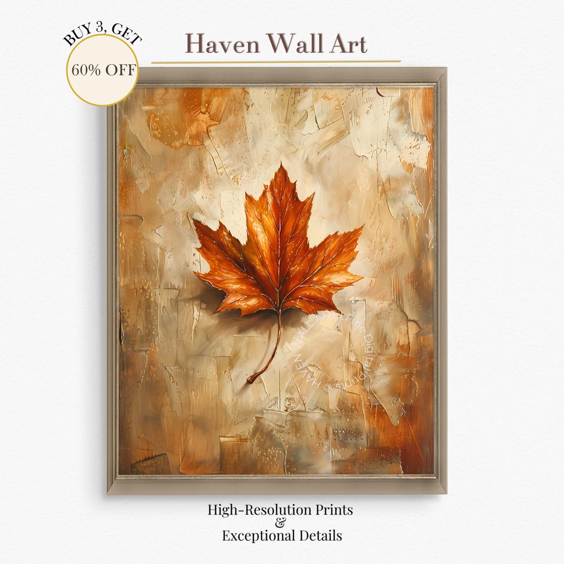 Burnt Orange Maple Leaf Textured Cozy Autumn Rustic Botanical Wall Art