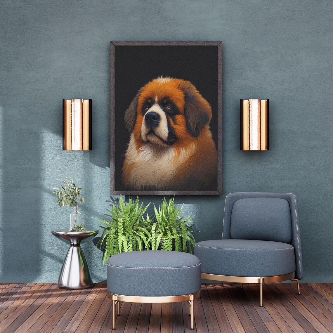 St Bernard Puppy Gentle Giant Dog Portrait Black Background Poster - Image 4