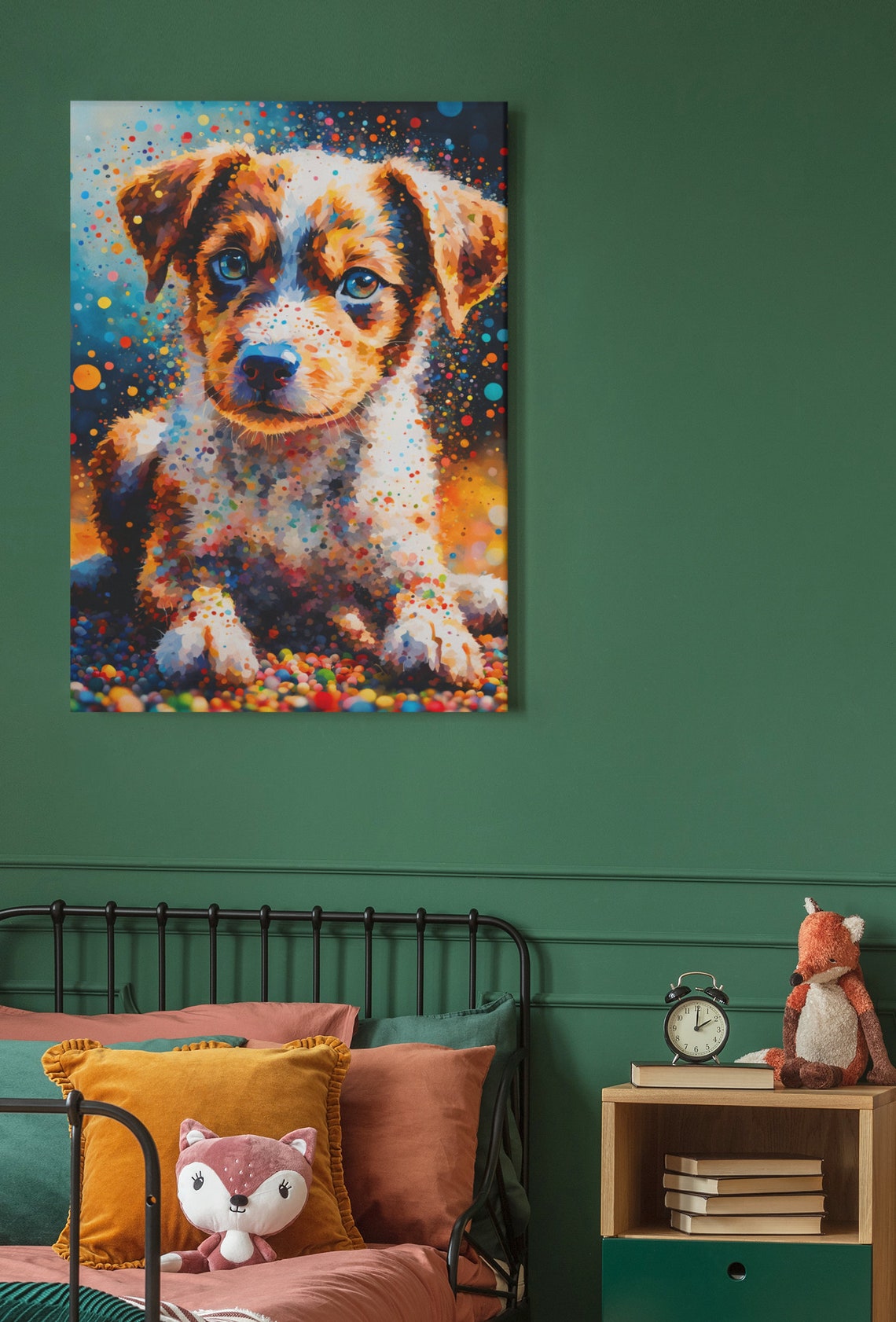 Brown White Puppy Portrait Bright Blue Eyes Speckled Dots Dog Poster - Image 3