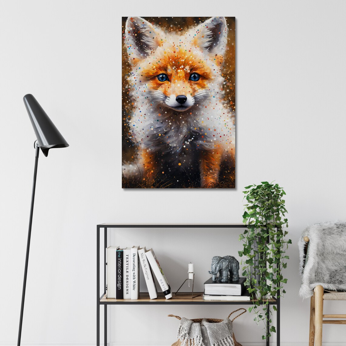 Fox Kit Portrait Blue Eyes Colorful Speckles Magical Wildlife Art Print - Image 4