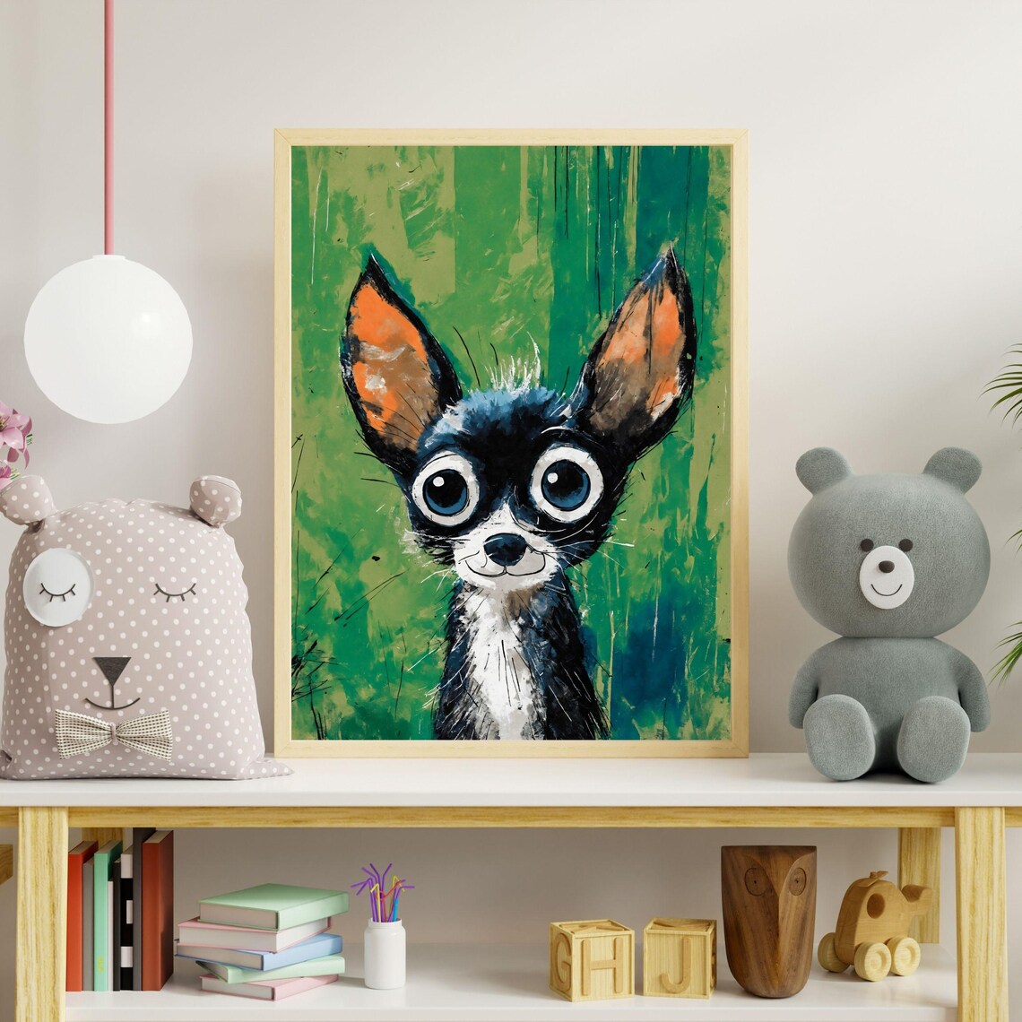 Fun Black Chihuahua Art Print Big Eyed Dog Portrait Tiny Dog Breed Art Kids Room Decor Nursery Wall Art Dog Mom Gift 8x10 24x36 - Image 2
