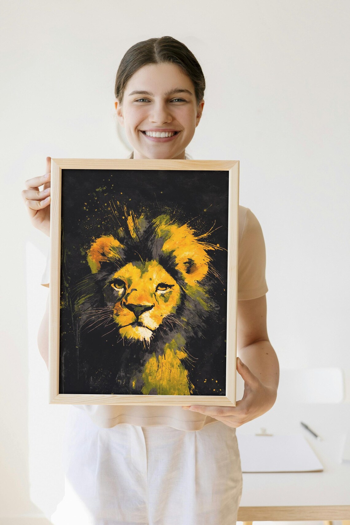 Regal Lion Portrait Golden Mane Black Background Majestic Wildlife Poster - Image 2