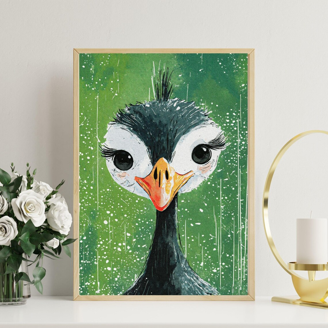 Puffin Art Print, Japanese Crane Painting Illustration - Image 4