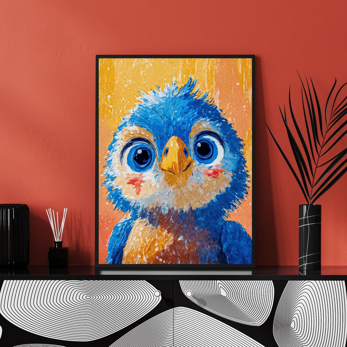 Cute Bluebird Art Print, Stylized Nursery Decor