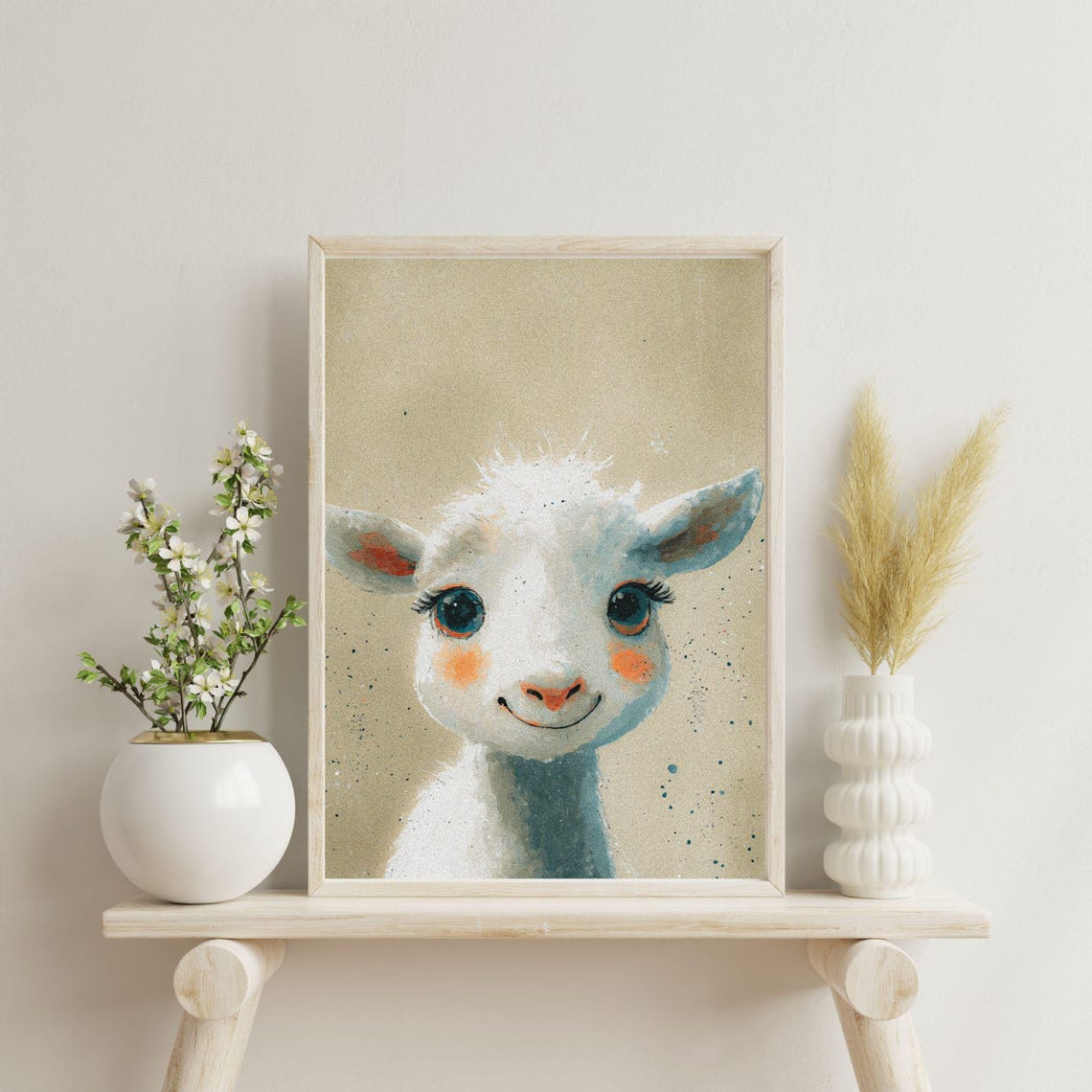 Baby Sheep Art Print White Wool Lamb Illustration For Nursery Farm Animal Wall Art Baby Goat Painting 8x10 12x16 16x20 18x24 - Image 2