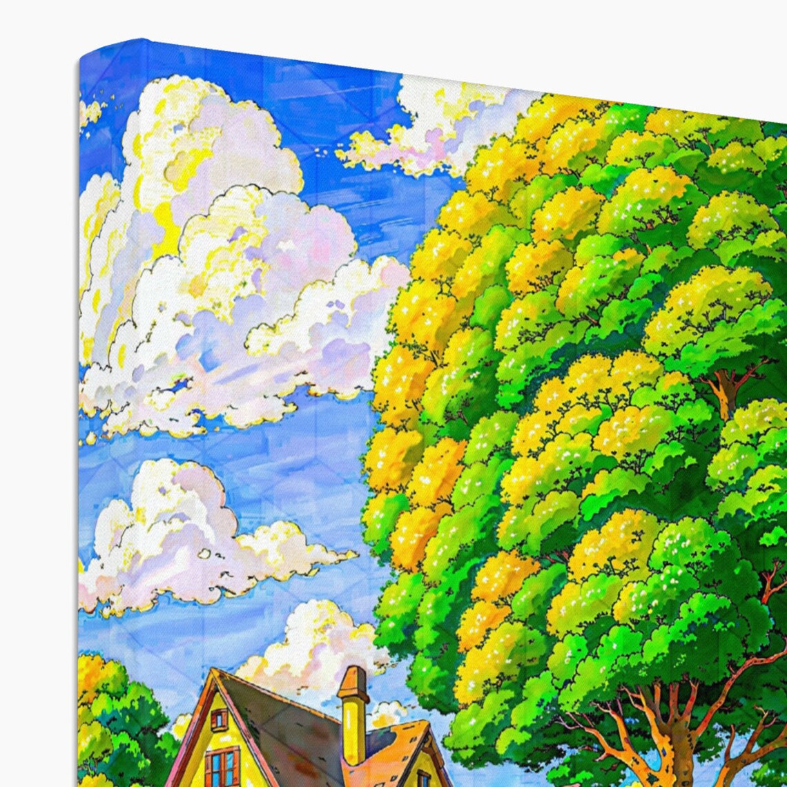 Vibrant Colour Farmhouse Illustration Wall Art Colorful Anime Style House Prints Sunflowers Field Happy Summer Day Poster Art For Kids - Image 2