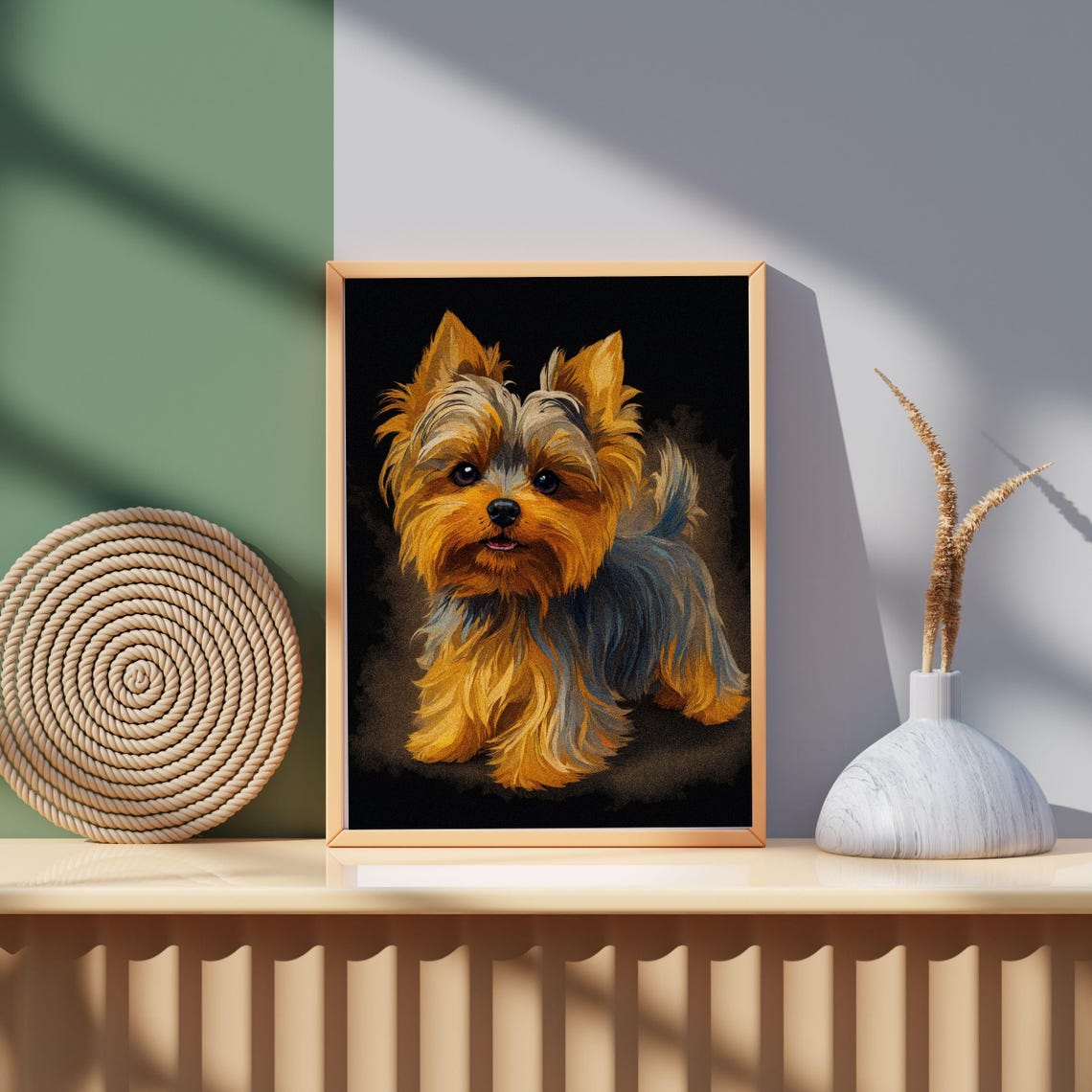 Yorkshire Terrier Puppy Golden Tan Black Background Portrait Poster - Image 2