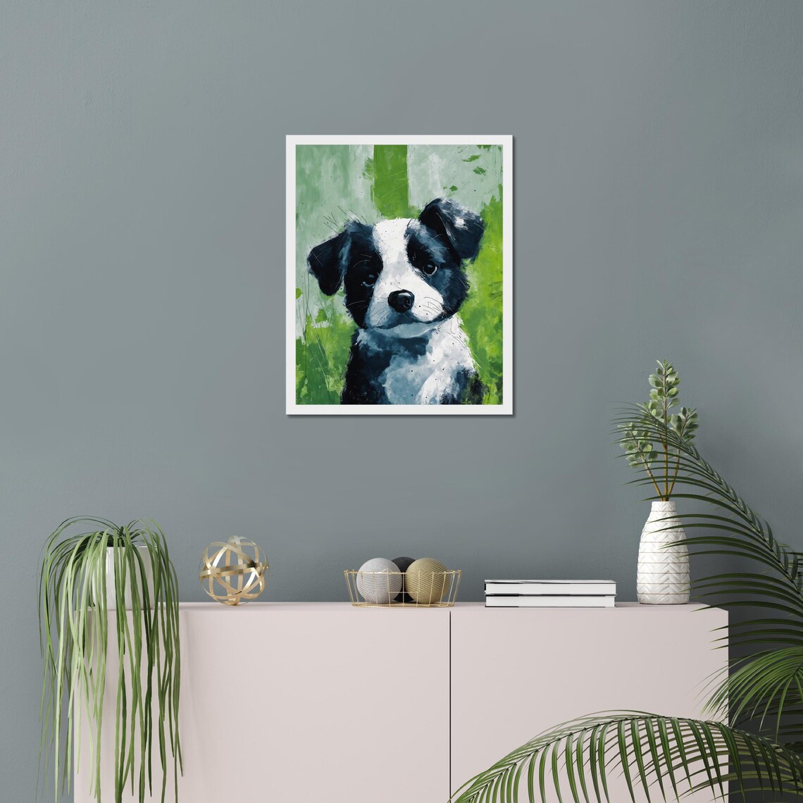 Black And White Border Collie Puppy Portrait Cute Dog Art Poster - Image 3