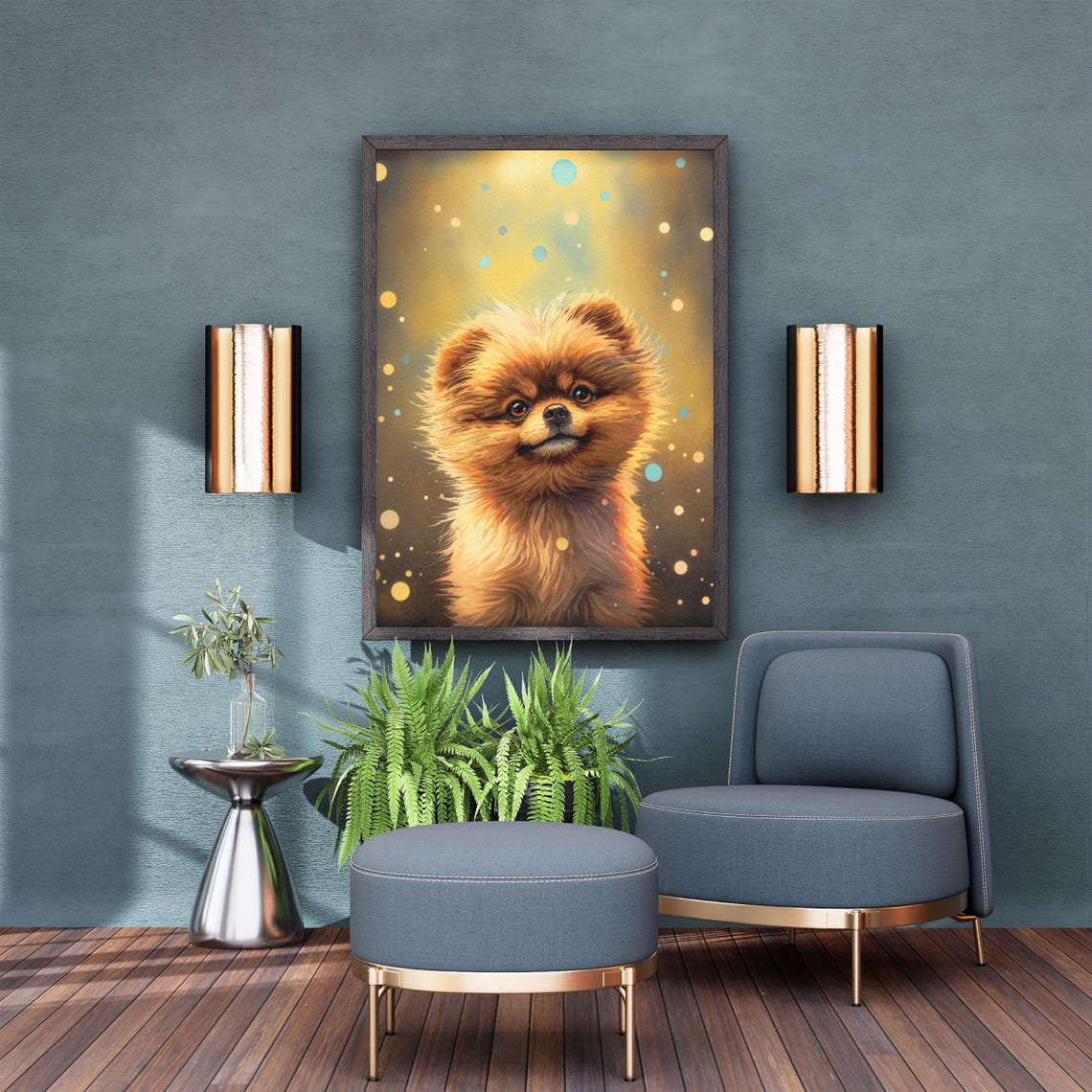 Golden Pomeranian Puppy Bokeh Gold Background Dog Portrait Poster - Image 3