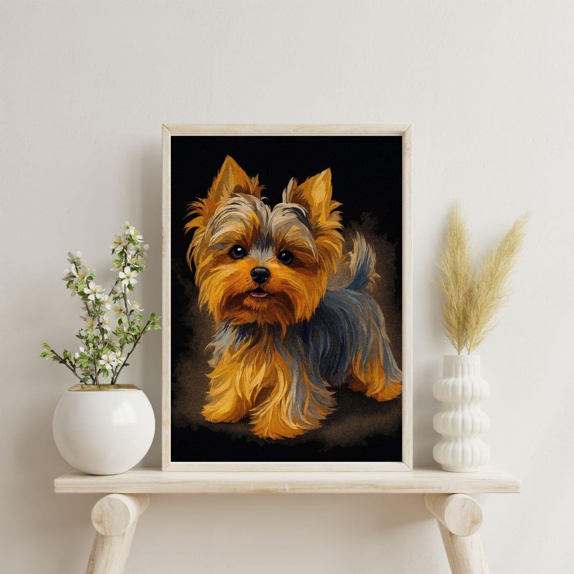 Yorkshire Terrier Puppy Golden Tan Black Background Portrait Poster - Image 5