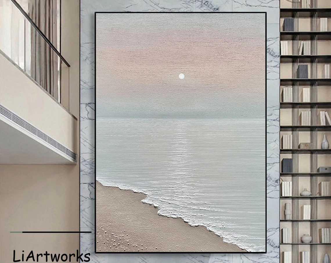 Pastel Sunrise Over Calm Beach 3D Textured Coastal Art Poster