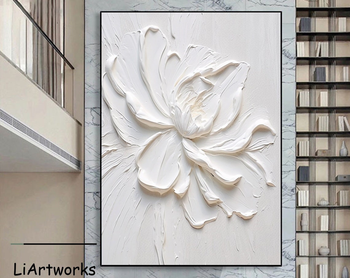 All White Flower 3D Sculptural Relief Minimalist Bloom Poster