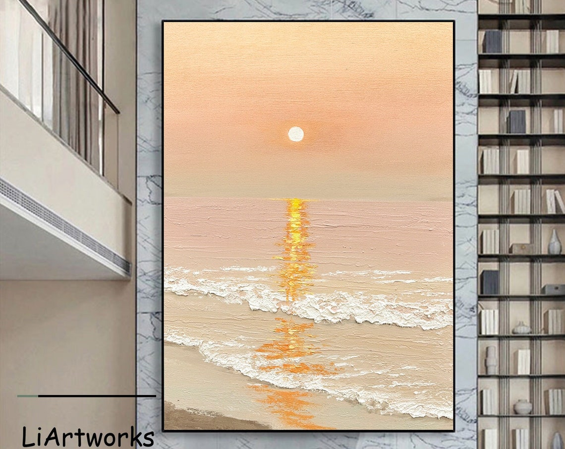 Ocean Sunset With Golden Reflection Textured Seascape Poster