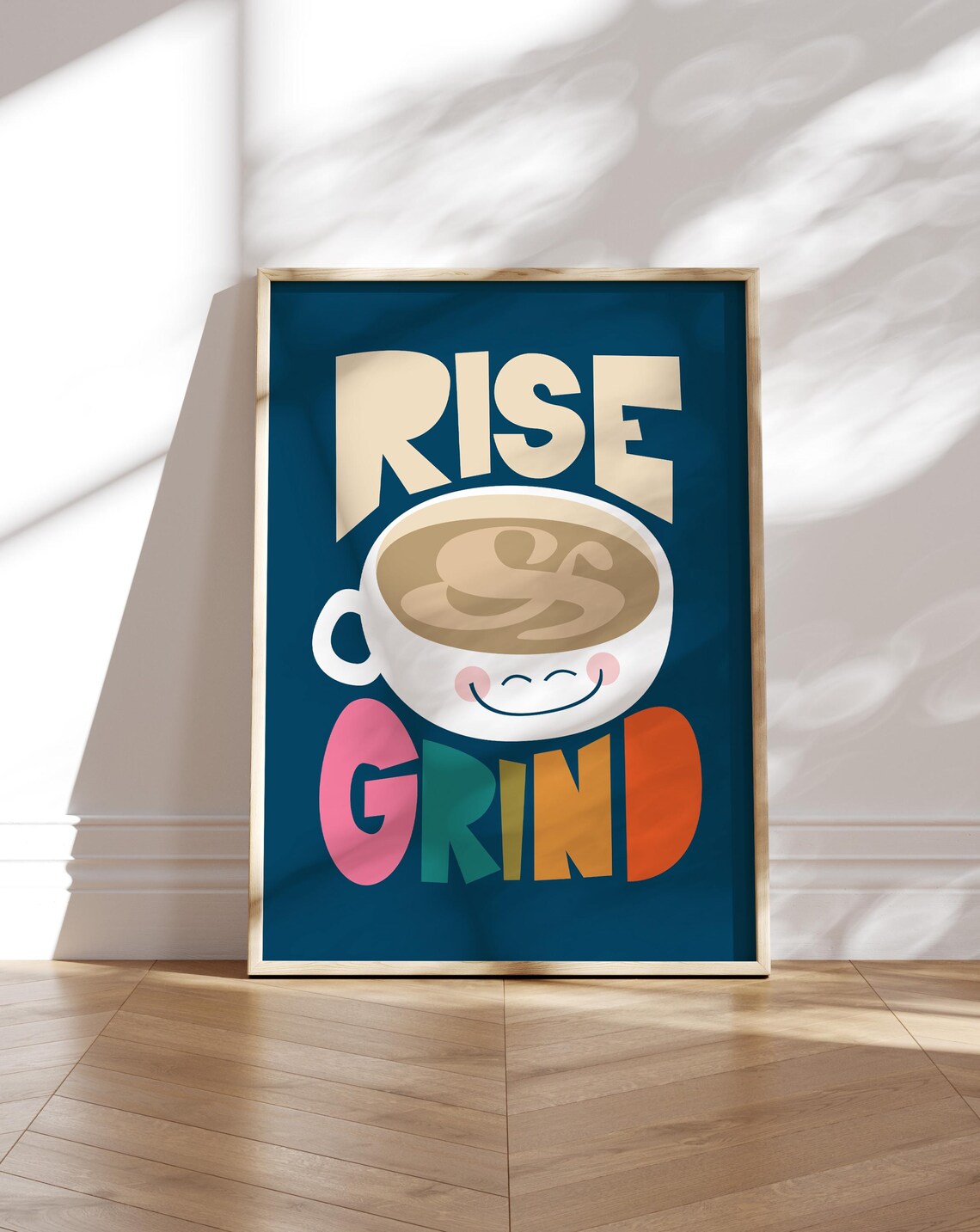 Rise And Grind Coffee Poster, Cheerful Kitchen Decor