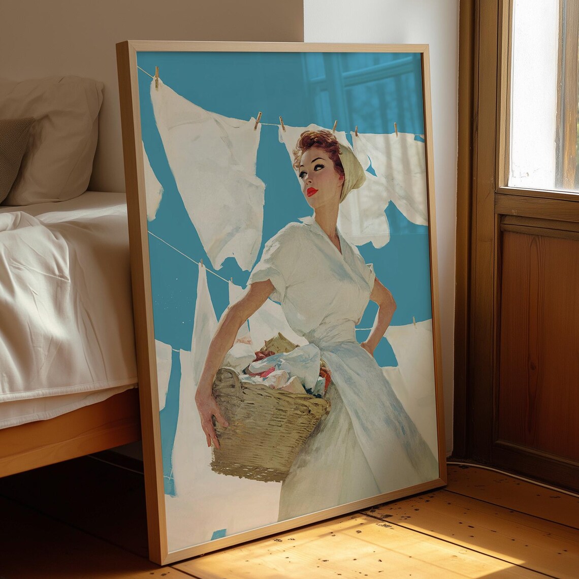 Retro Housewife Laundry Mid-Century Poster Print