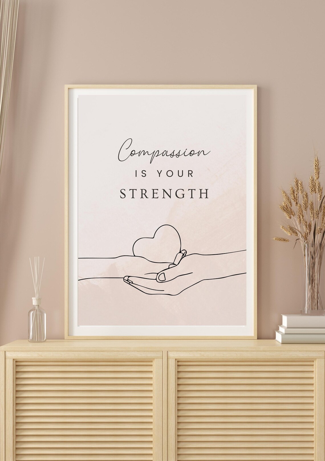 Compassion Is Your Strength Hands Holding Heart Line Art Poster