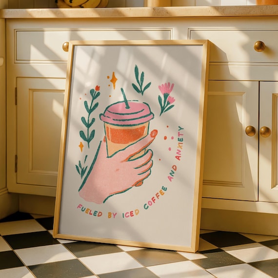 Iced Coffee Kitchen Print Cute Art Cafe Wall Prints