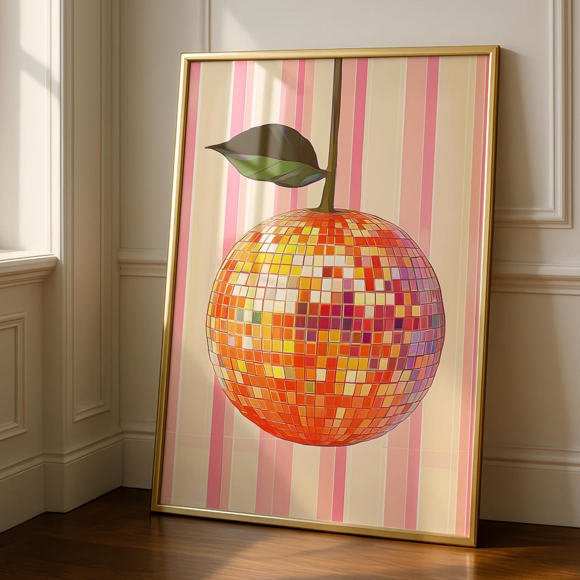 Orange Disco Ball Fruit Quirky Kitchen Poster Art Decor Gift Home