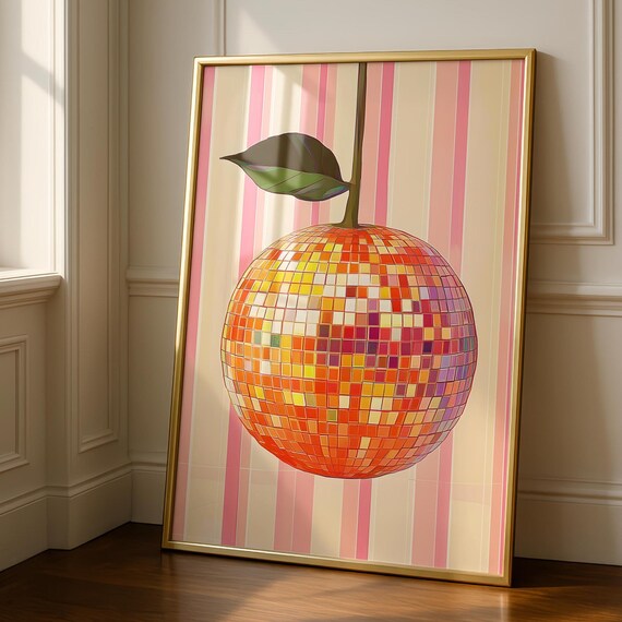 Orange Disco Ball Fruit Quirky Kitchen Poster Art Decor Gift Home