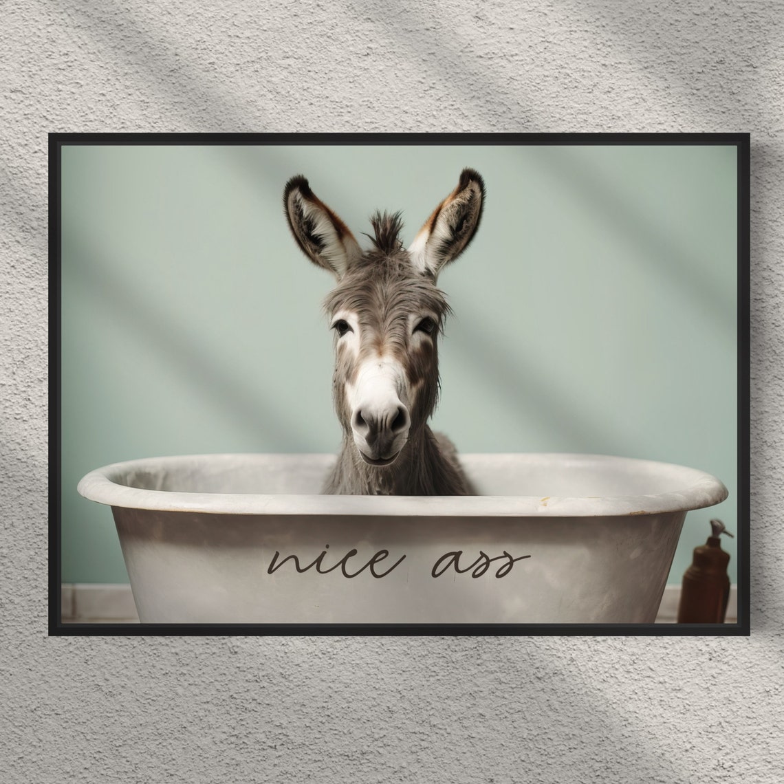 Funny Donkey in Bathtub Nice Ass Script Bathroom Photo Wall Art