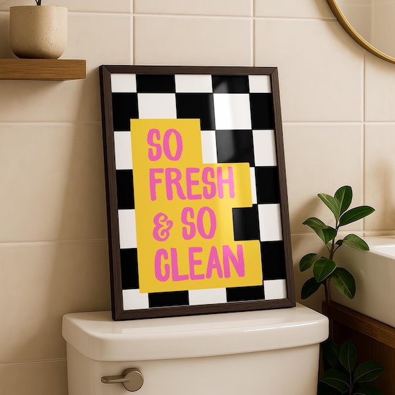 Funny Toilet Paper Print Fresh And Clean Wall Art Bathroom Decor