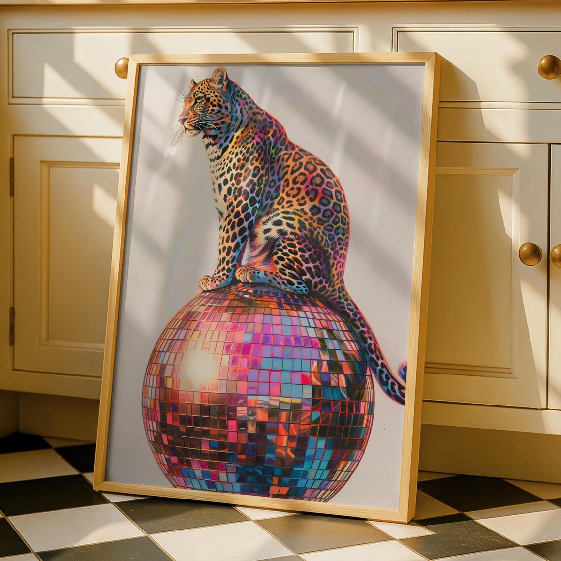 Disco Ball Leopard Print Funky Kitchen Art Print