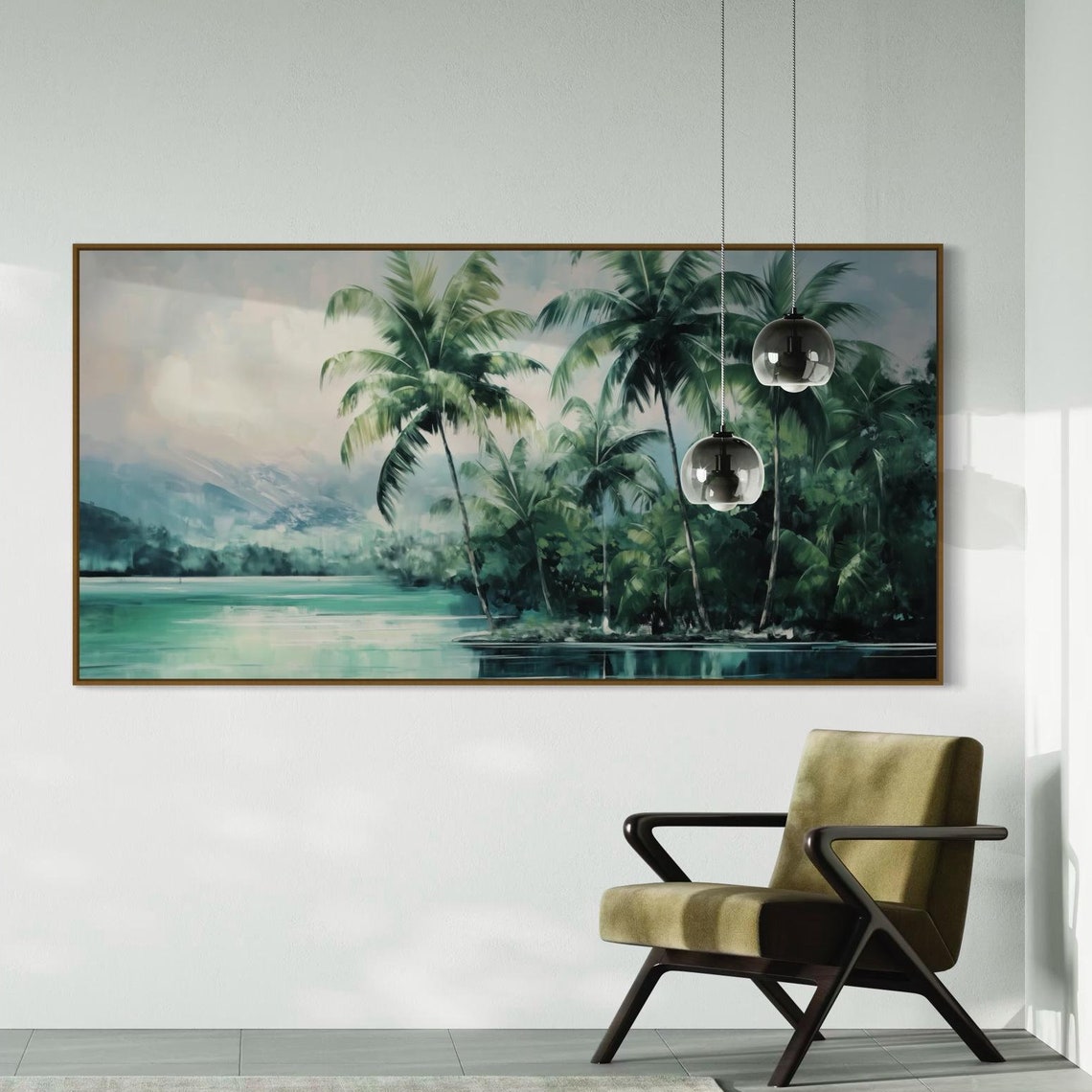 Tropical Lagoon Palm Trees Panoramic Teal Water Coastal Beach Poster
