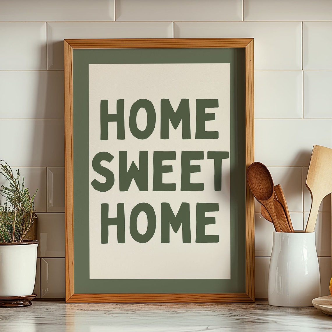 Home Sweet Home Olive Green Bold Block Kitchen Typography Poster
