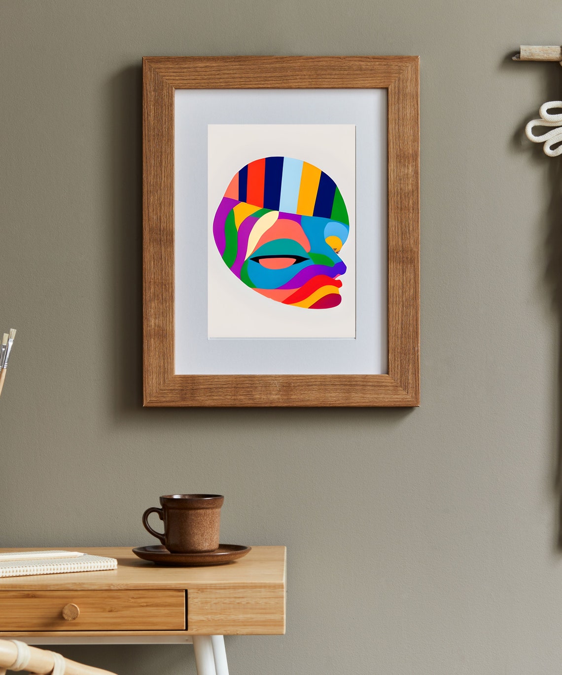 Gaze Rainbow Stripe Circle Face Closed Eye Abstract Art Print - Image 3