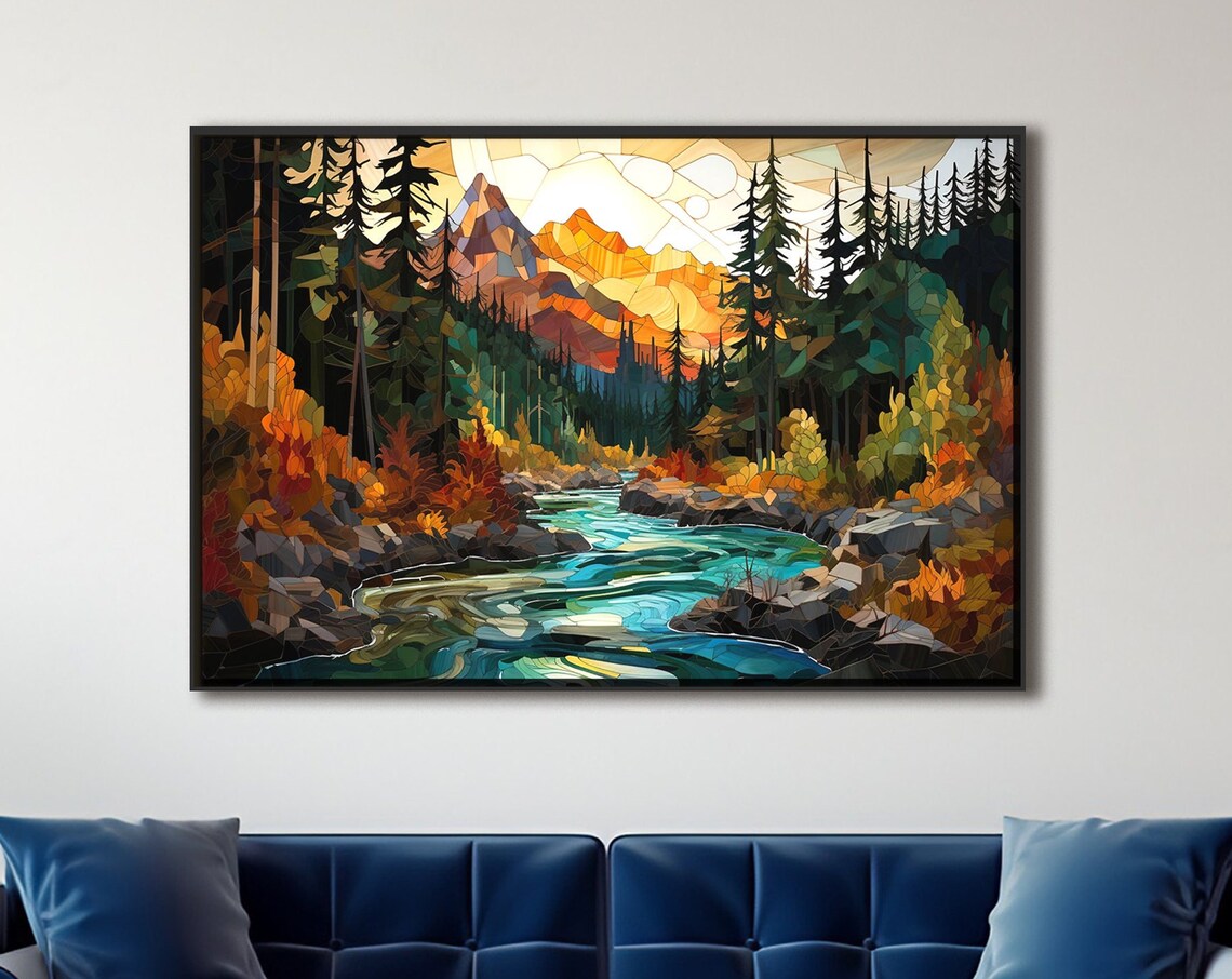 Abstract Landscape Art Print, Modern Home Office