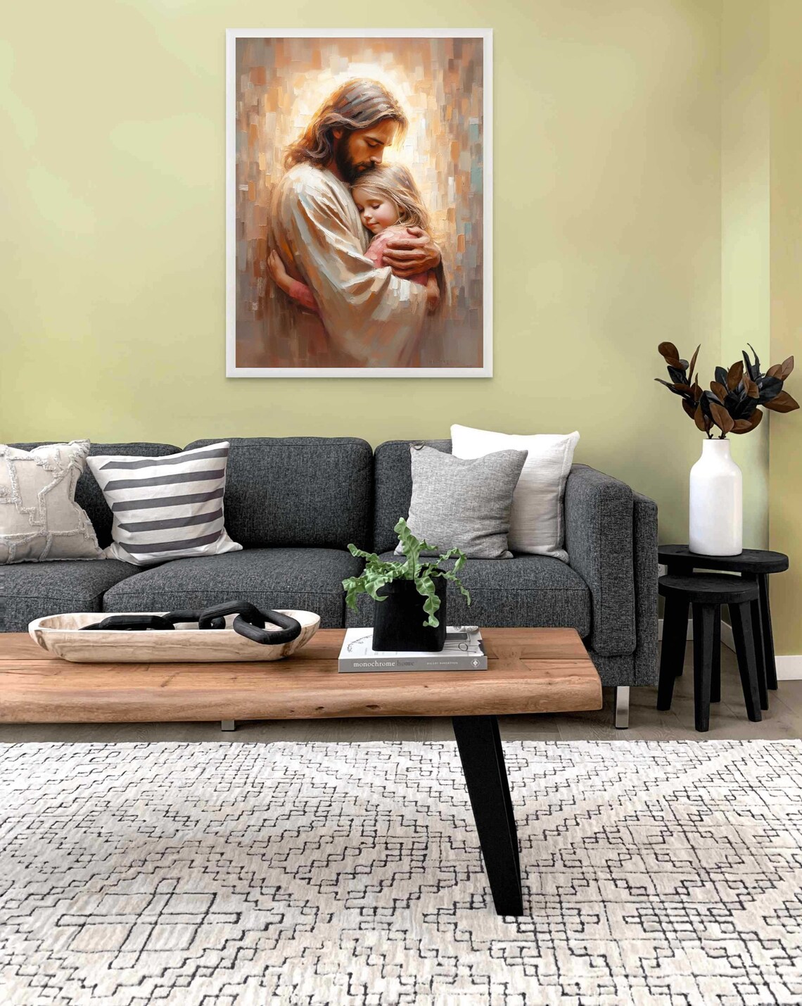 Jesus Hugging Girl, Christian Bible Painting - Image 2
