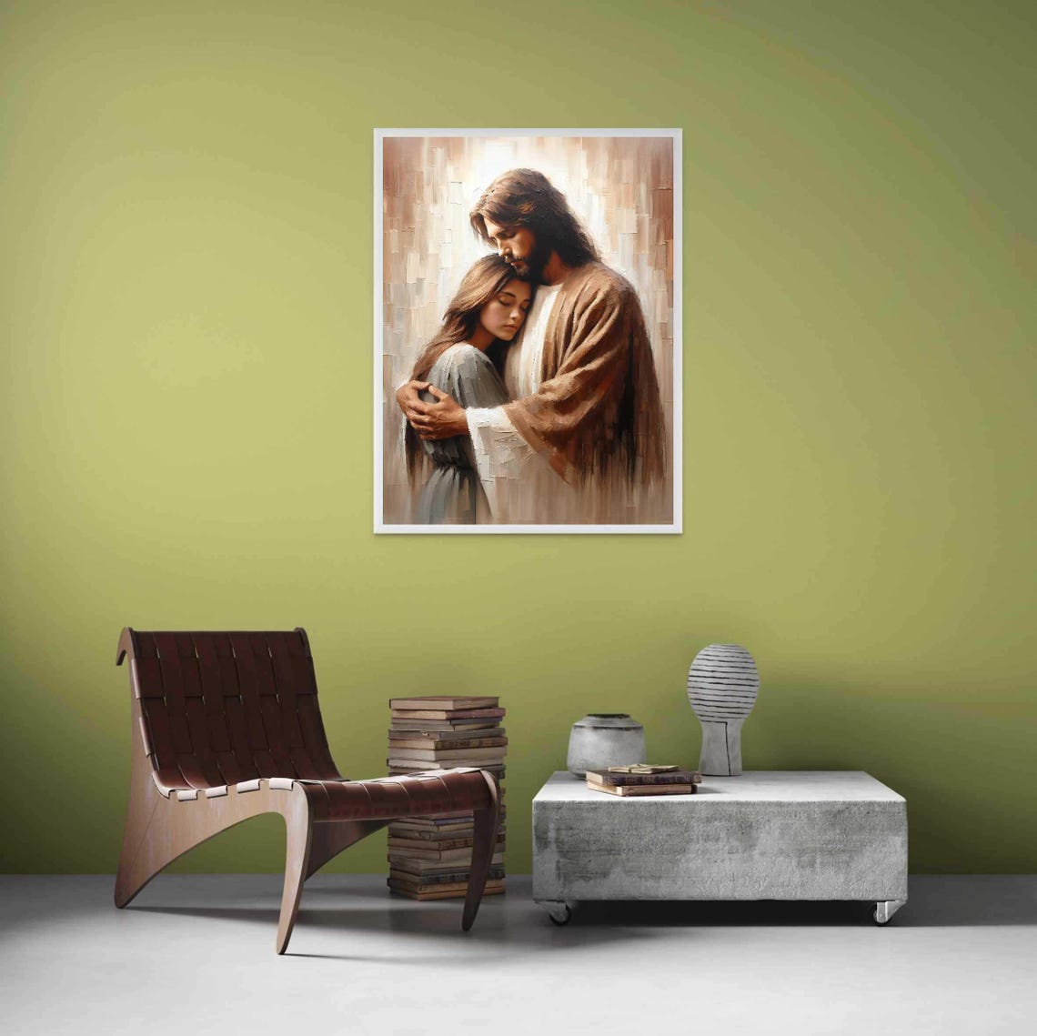 Tender Savior Christian Art, Jesus With Girl - Image 3