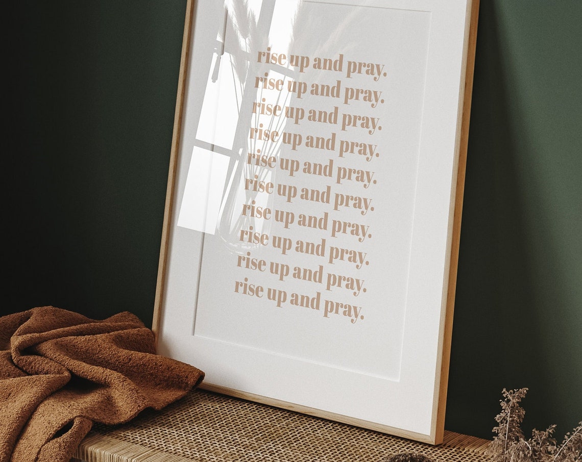 Rise Up And Pray Repeated Scripture Typography Beige Quote Poster - Image 2