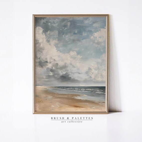 Beach Dramatic Cloudy Sky Blue Gray Waves Coastal Scene Poster