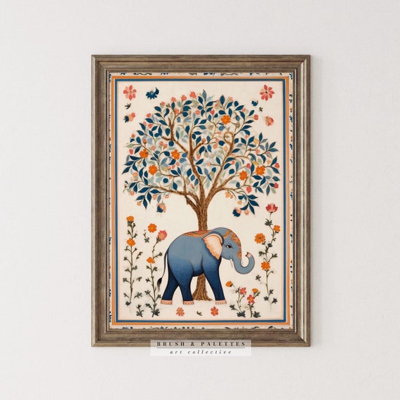 Mughal Elephant Print, Vintage Tree Of Life Art Print