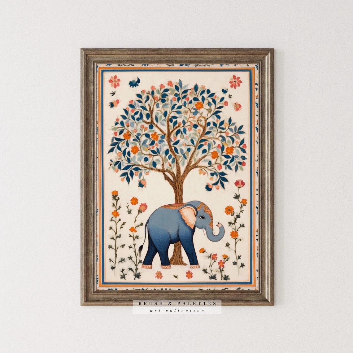 Mughal Elephant Print, Vintage Tree Of Life Art Print